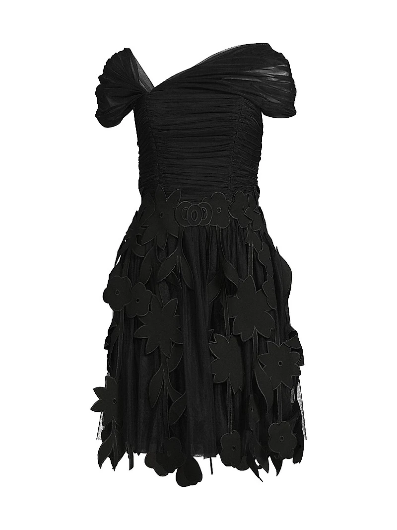 Ruched Tulle Laser-Cut Minidress