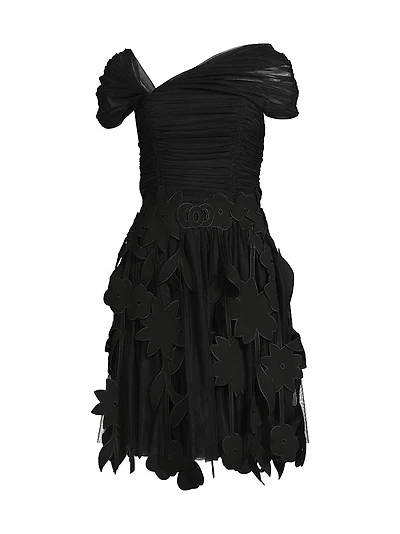 Ruched Tulle Laser-Cut Minidress