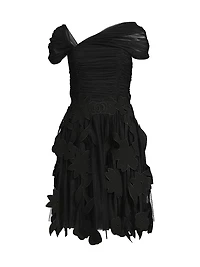 Ruched Tulle Laser-Cut Minidress
