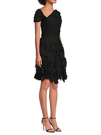 Ruched Tulle Laser-Cut Minidress