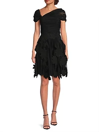 Ruched Tulle Laser-Cut Minidress