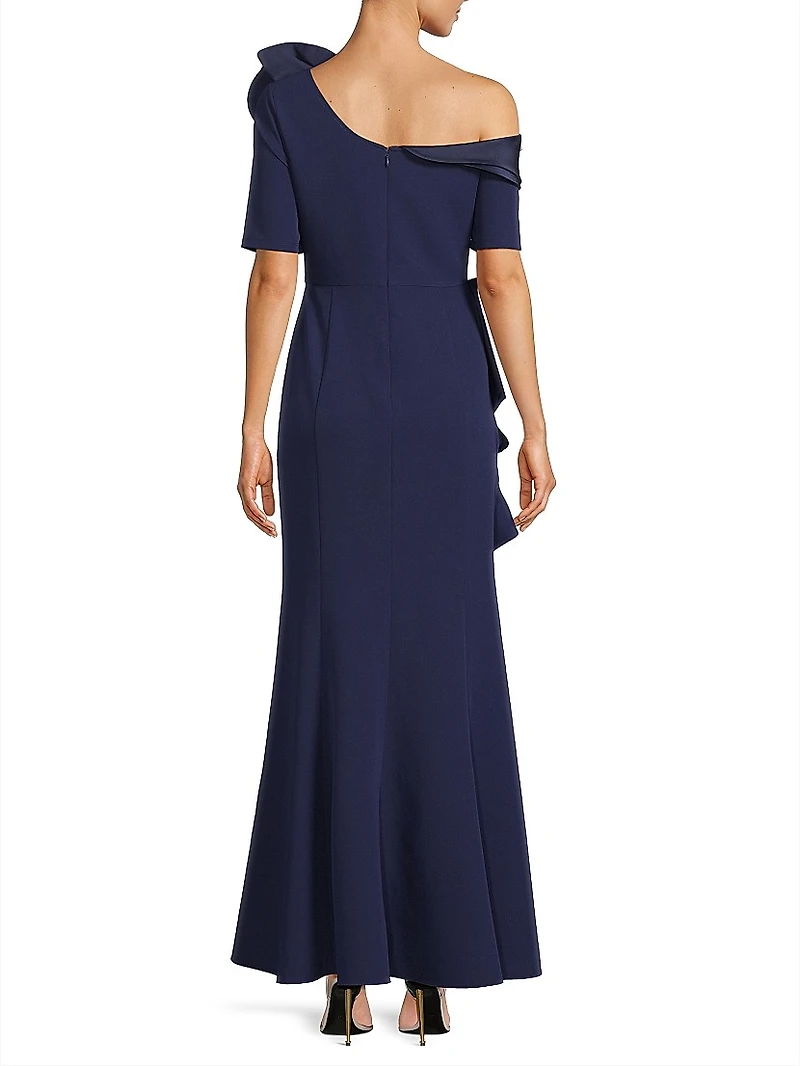 Ruffle Crepe One-Shoulder Gown