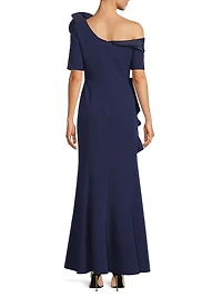 Ruffle Crepe One-Shoulder Gown