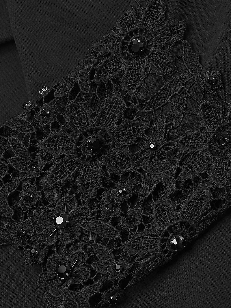 Embellished Crepe-Lace Boatneck Gown