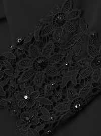 Embellished Crepe-Lace Boatneck Gown