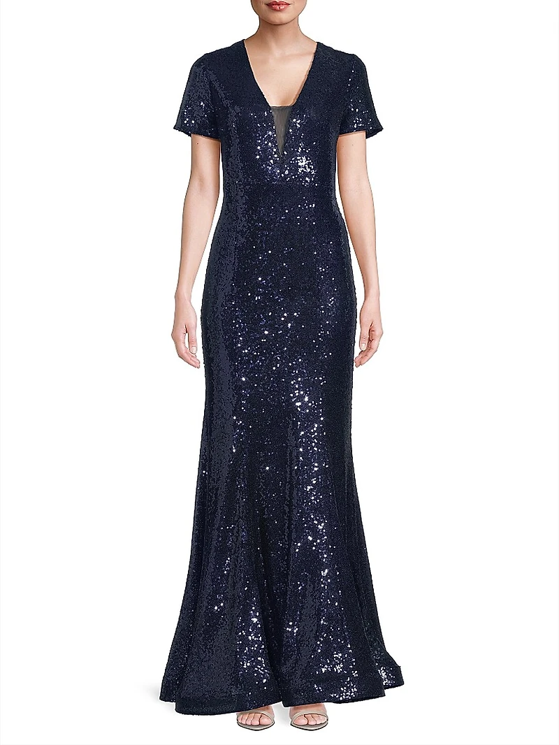 Sequined Fit & Flare Gown