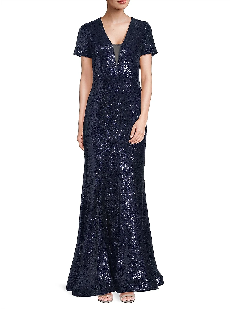 Sequined Fit & Flare Gown