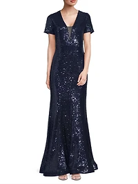 Sequined Fit & Flare Gown