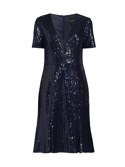 Sequined Fit & Flare Midi-Dress