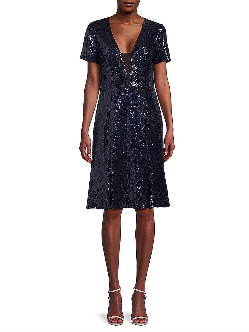 Sequined Fit & Flare Midi-Dress