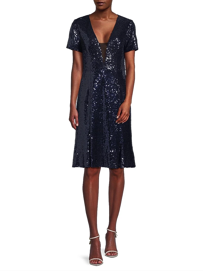 Sequined Fit & Flare Midi-Dress