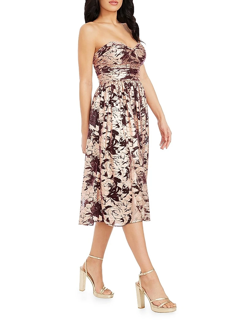 Mandy Metallic Floral Strapless Dress