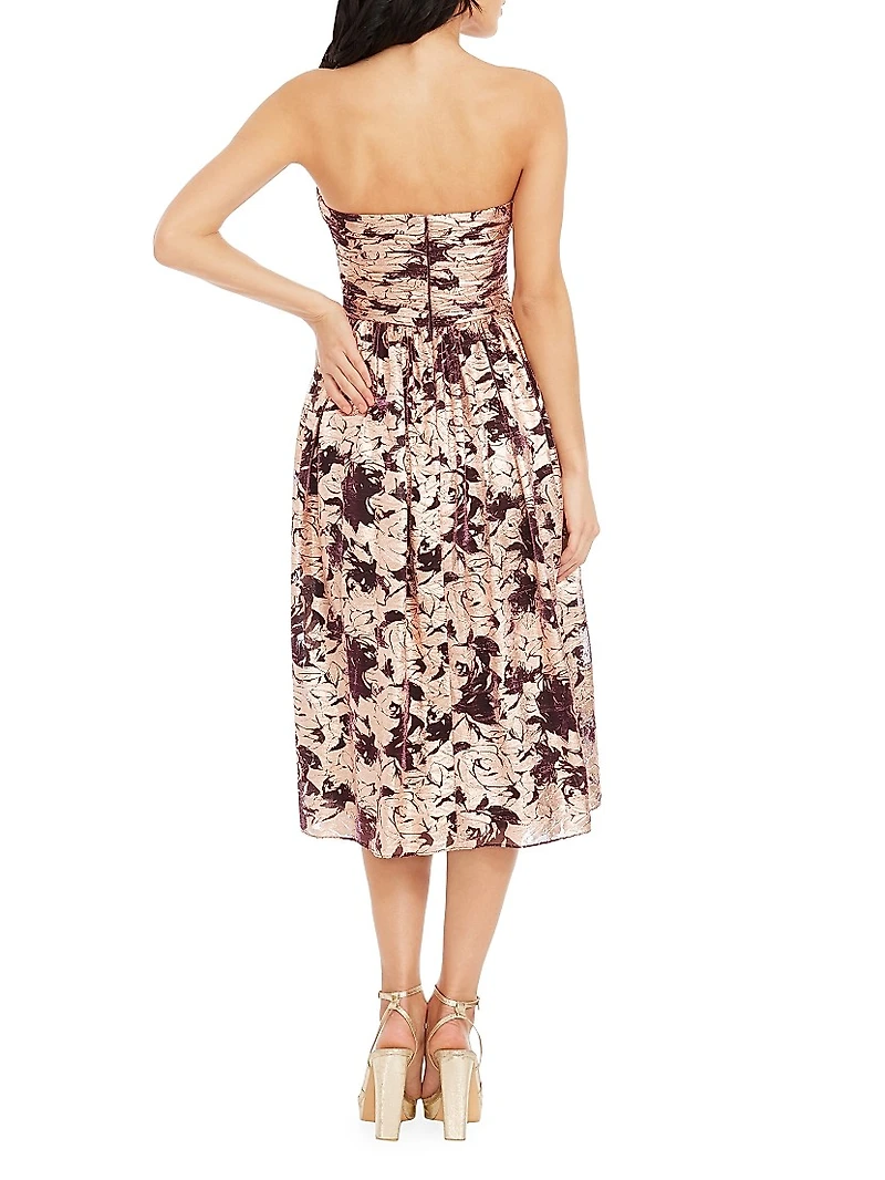 Mandy Metallic Floral Strapless Dress