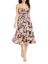 Mandy Metallic Floral Strapless Dress