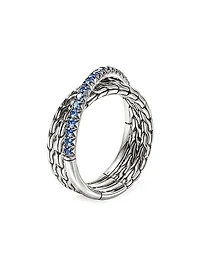 JH Essentials Sterling Silver & Blue Sapphire Crossover Ring
