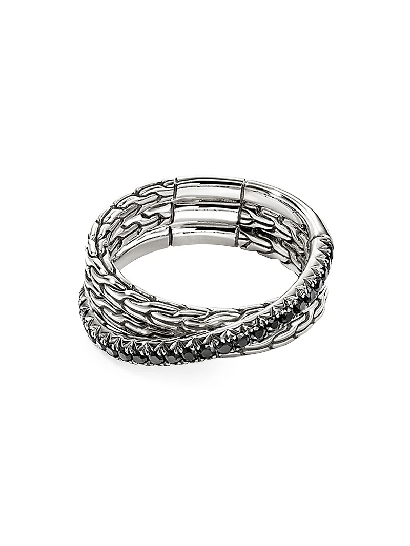JH Essentials Sterling Silver & Black Sapphire Crossover Ring