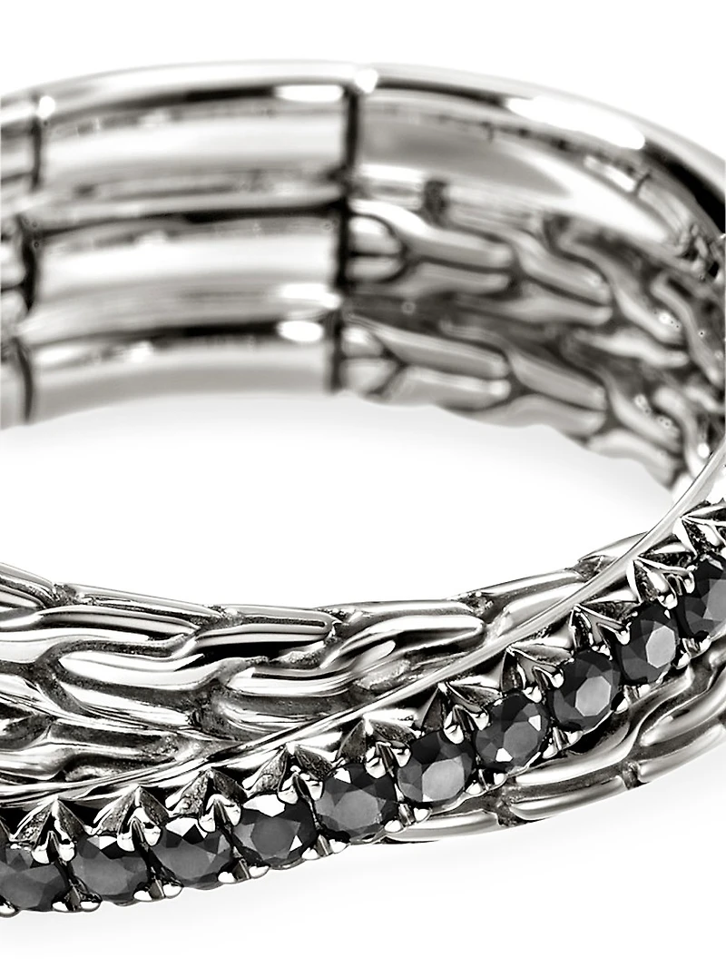 JH Essentials Sterling Silver & Black Sapphire Crossover Ring