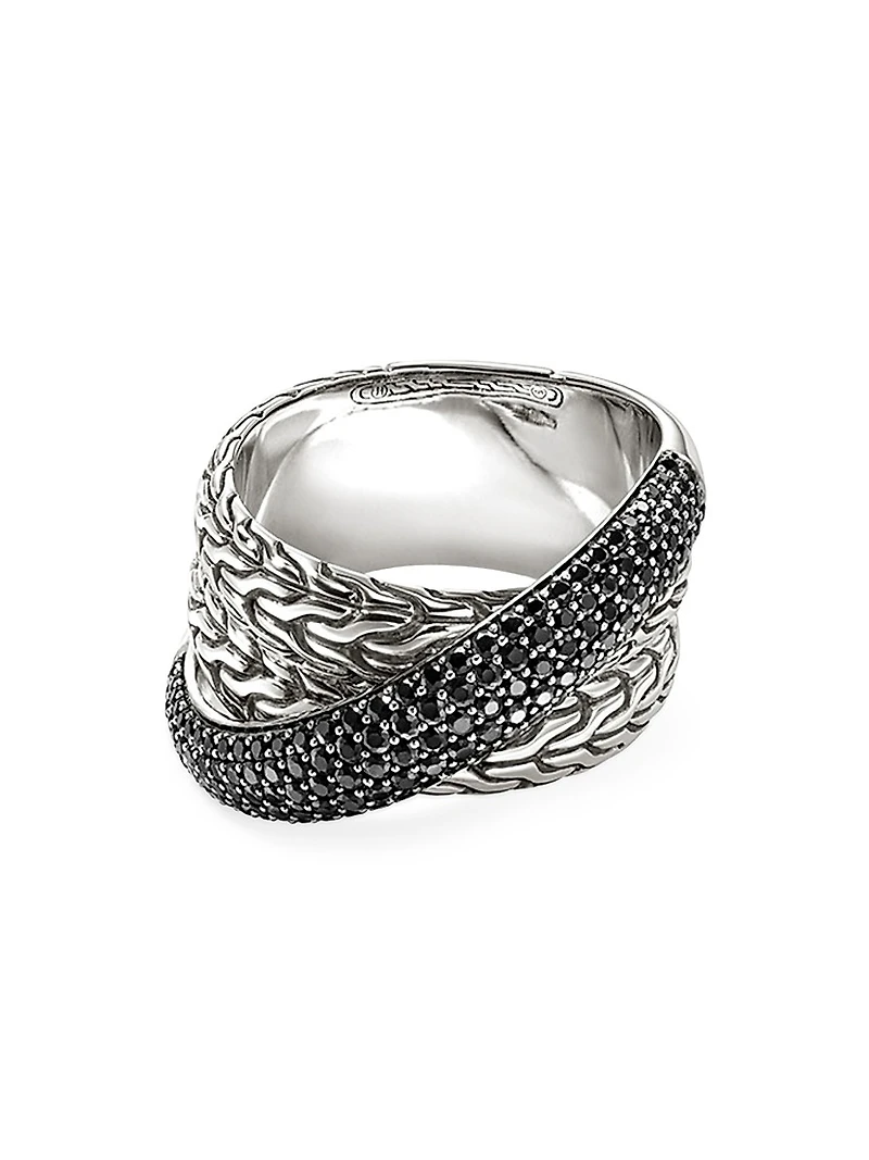 JH Essentials Sterling Silver & Black Sapphire Wide Crossover Ring