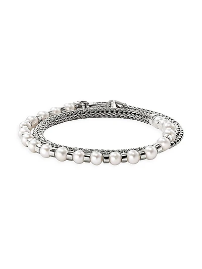 JH Essentials Sterling Silver & Cultured Freshwater Pearl Wrap Bracelet