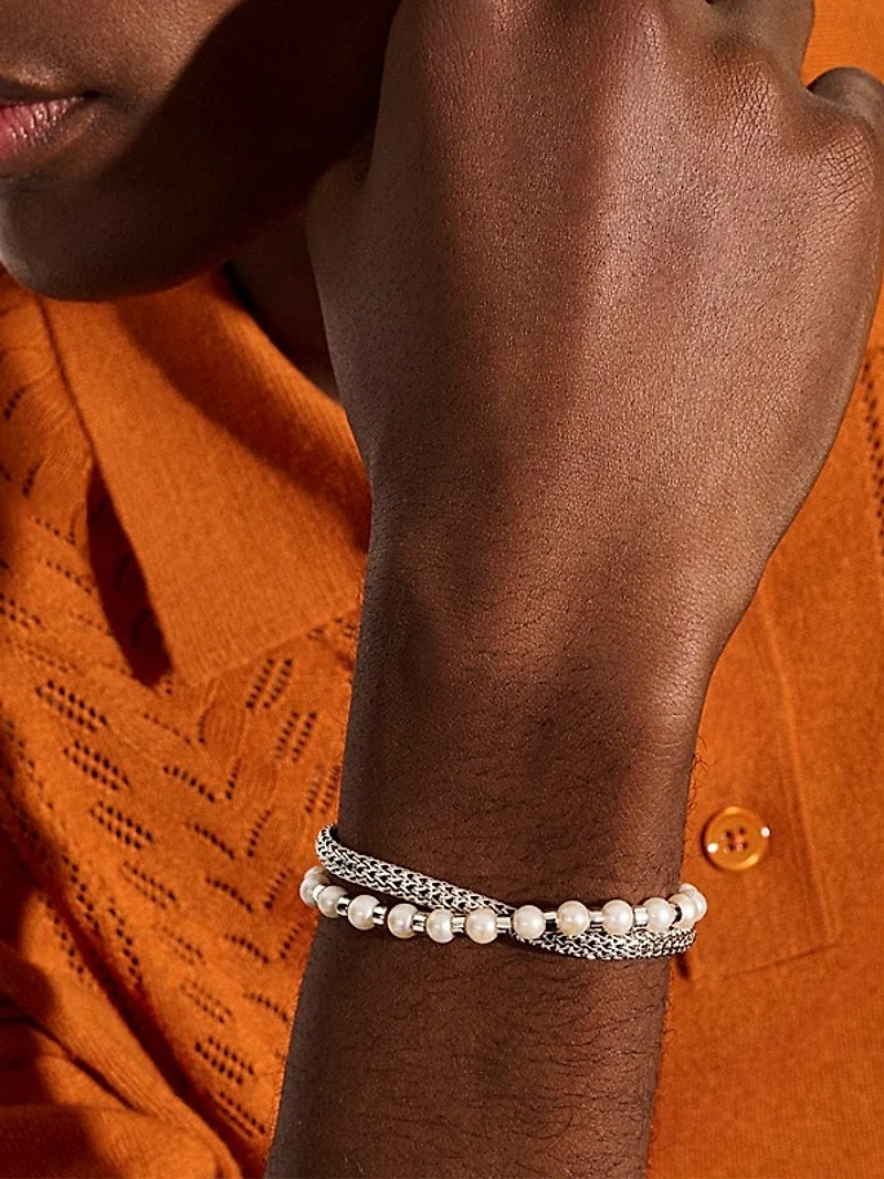 JH Essentials Sterling Silver & Cultured Freshwater Pearl Wrap Bracelet