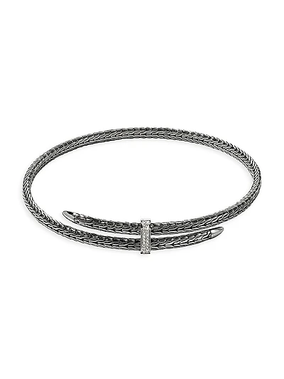 Spear Sterling Silver, Black Rhodium & 0.24 TCW Diamond Necklace