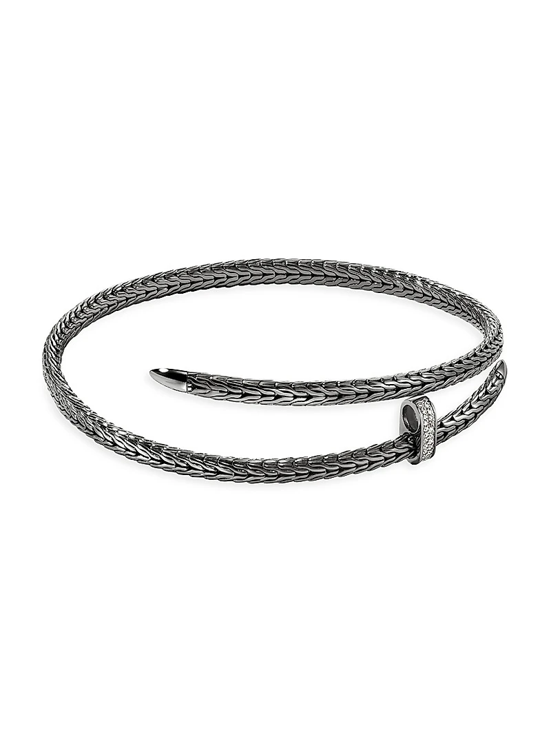 Spear Sterling Silver, Black Rhodium & 0.24 TCW Diamond Necklace