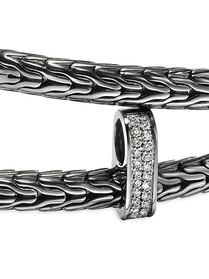 Spear Sterling Silver, Black Rhodium & 0.24 TCW Diamond Necklace