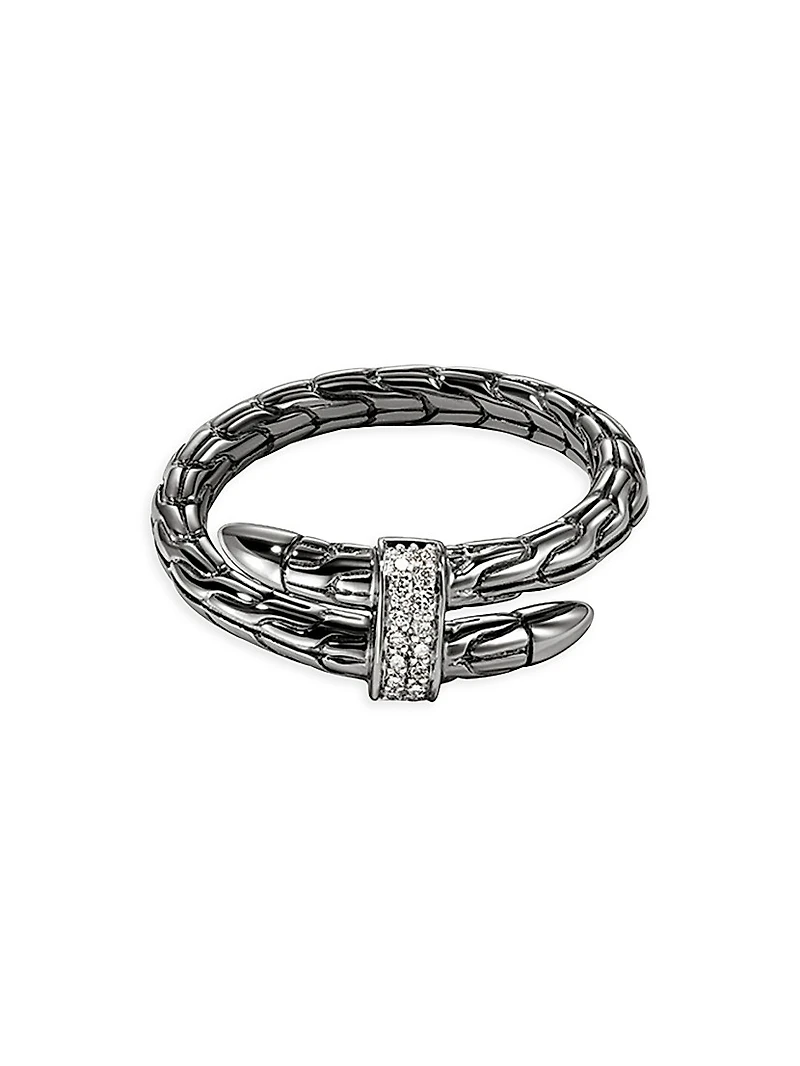 Spear Sterling Silver, Black Rhodium & 0.08 TCW Diamond Ring