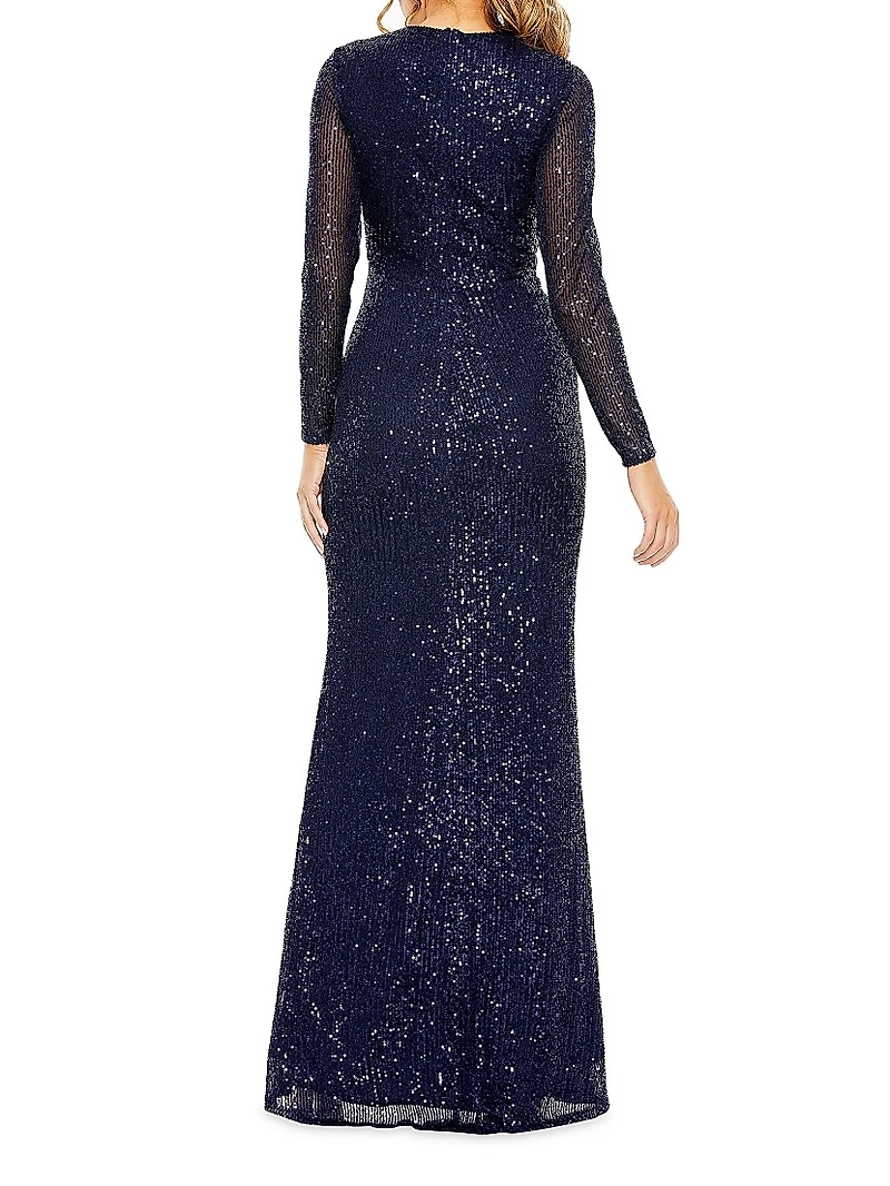 Sequined Knotted Column Gown