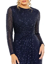 Sequined Knotted Column Gown