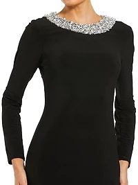 Beaded Jersey Long-Sleeve Gown