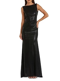 Metallic Cowlneck Mermaid Gown