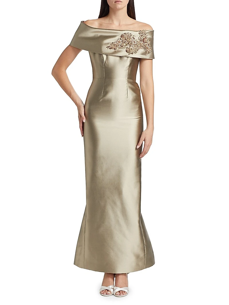 Embroidered Silk Radzimir Off-the-Shoulder Gown