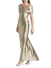 Embroidered Silk Radzimir Off-the-Shoulder Gown