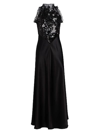 Sequined Tulle & Silk-Blend Gown