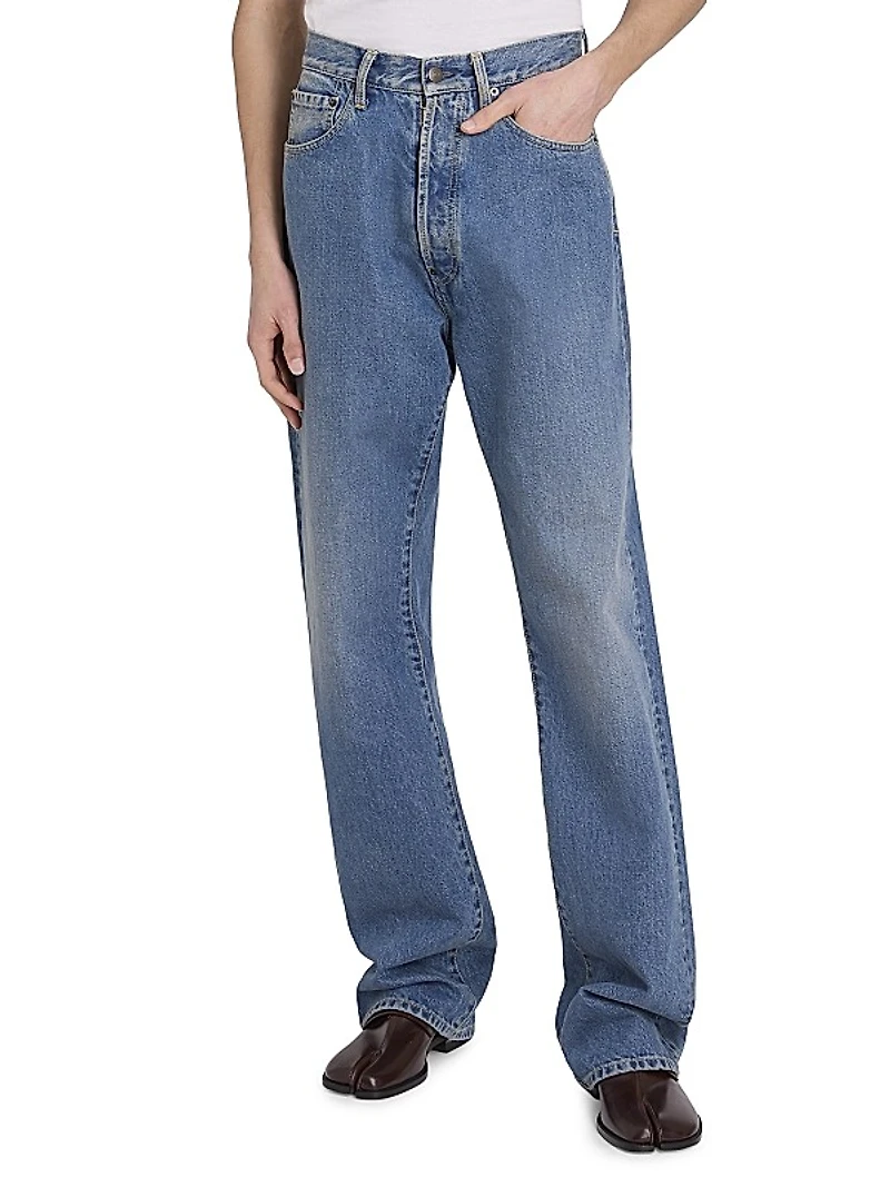 Denim Five-Pocket Straight-Leg Jeans