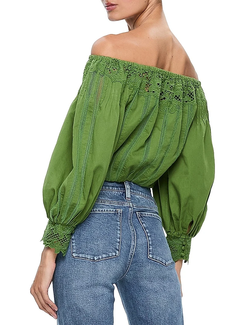 Nan Lace Stripe Off-the-Shoulder Top