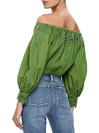 Nan Lace Stripe Off-the-Shoulder Top