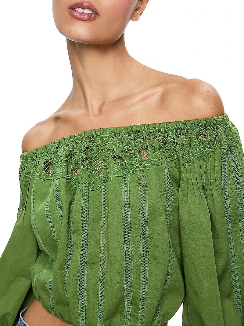 Nan Lace Stripe Off-the-Shoulder Top