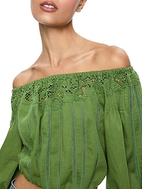 Nan Lace Stripe Off-the-Shoulder Top