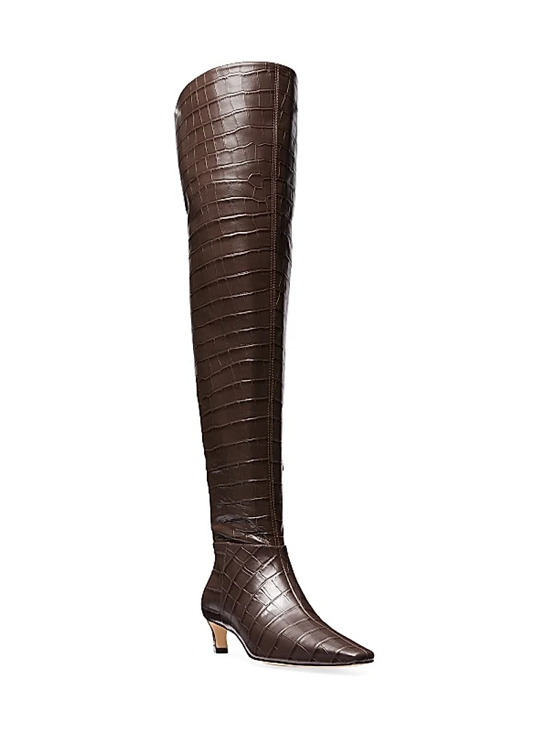 Cosmo 40MM Crocodile-Embossed Leather Thigh-High Boots