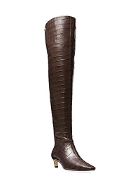 Cosmo 40MM Crocodile-Embossed Leather Thigh-High Boots