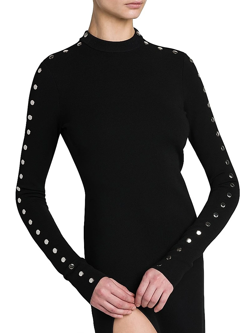 Studded Compact Knit Midi-Dress