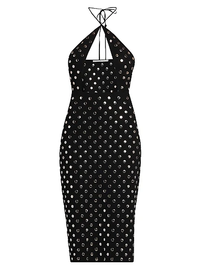 Studded Cut-Out Halter Midi-Dress