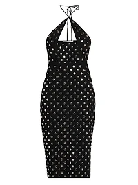 Studded Cut-Out Halter Midi-Dress
