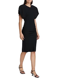 Draped Dolman-Sleeve Midi-Dress