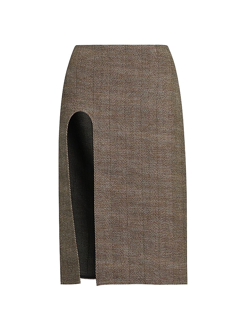 Wool-Blend U-Slit Knee-Length Skirt