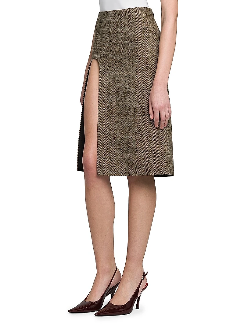 Wool-Blend U-Slit Knee-Length Skirt