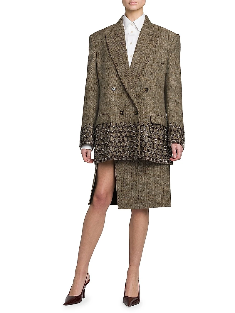 Wool-Blend U-Slit Knee-Length Skirt