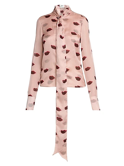 Lips Silk Tie-Neck Blouse